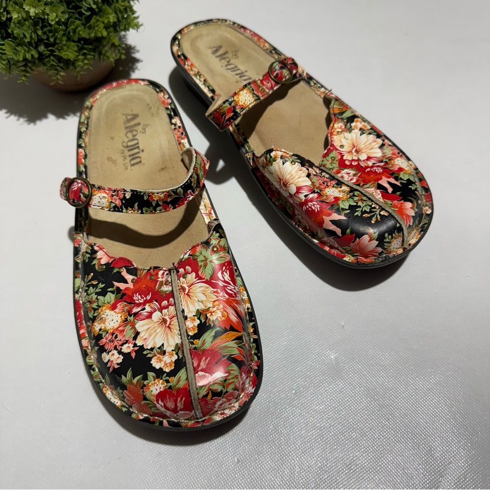 Alegria Floral Black Mules